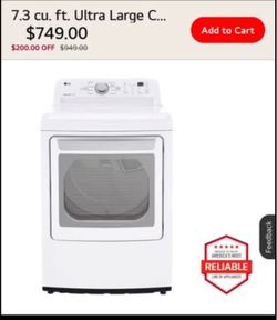 Like new LG Ultra Large Capacity electric dryer 7.3 cu. ft.  $749 retail. Delivery may be possible