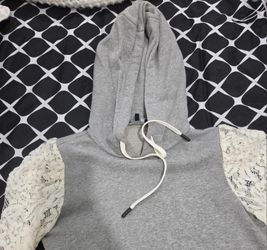 Gray Hoodie with Lace Sleeves
