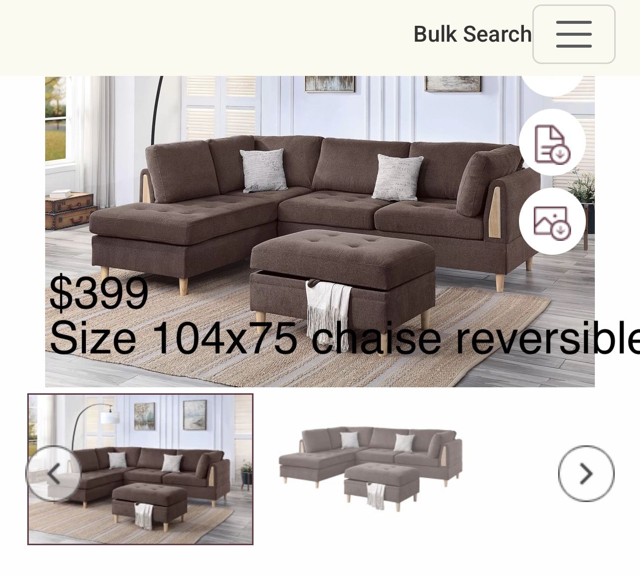 $379 Sectional With Ottoman-brown $399