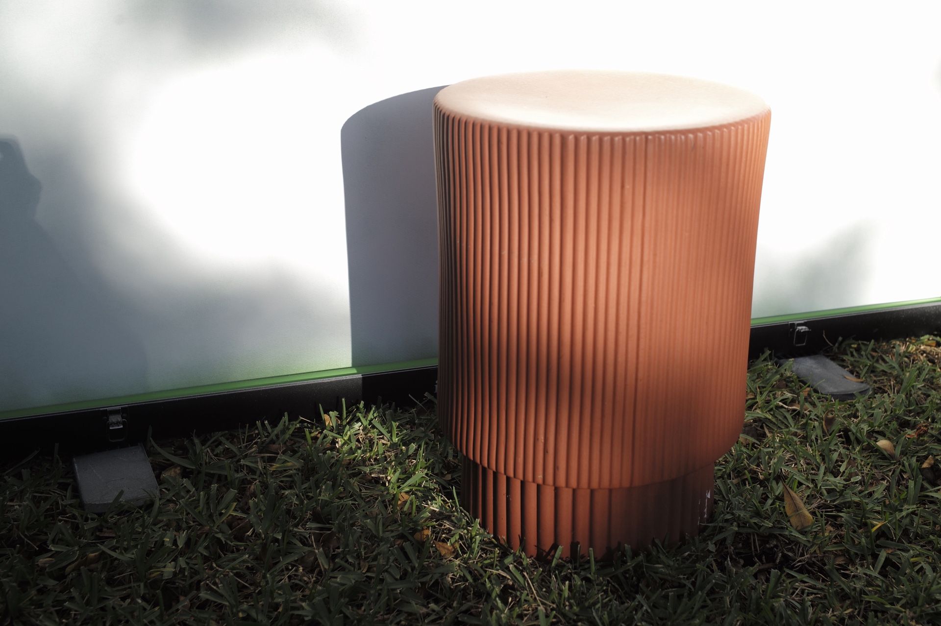 Modern Ribbed Ceramic Accent Stool / Side Table – Terracotta