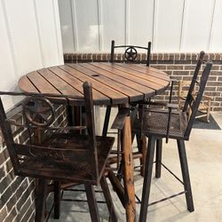 Bar Table and 3 Custom Iron Barstools 