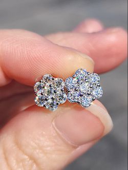 2 Carat Flower Shaped Moissanite 18kt Gold Plated Sterling Silver Earrings.