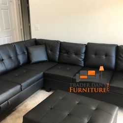 Leather Sectional Sofa Couch With Ottoman