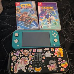 Nintendo Switch Lite Teal, Games And Case