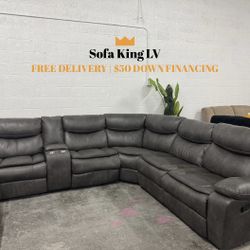 Free Delivery* Like New Gray Faux Leather Sectional Sofa with Recliners!