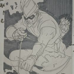 Green Arrow Bust Commission Orig. Art With Pencil Sketching  6.75 X 10.5 In. By Andrew Leavitt