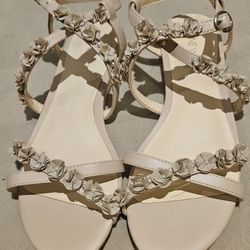Nine West Women's Floral flowers Pearl slingback flats sandals 6M Tan taupe