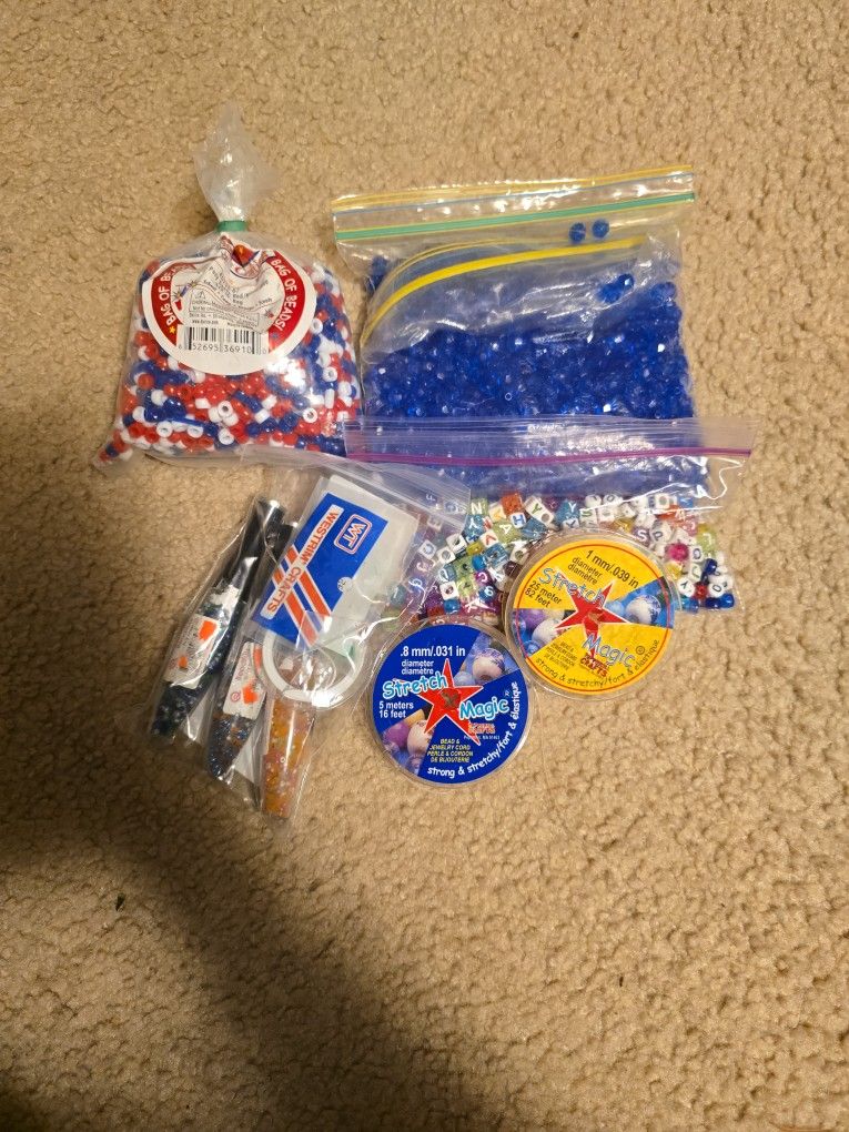 Assortment Of Craft Beads & Elastic Cord
