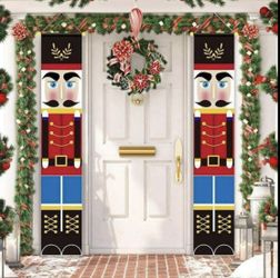 Set of 2 Nutcracker Banners Holiday Soldier Figures Door Decor Yard Ornaments Home Decor