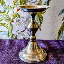 Vintage India Solid Metal Pillar Table Top Pedestal Candle Holder 4.5 X 3.5” EUC