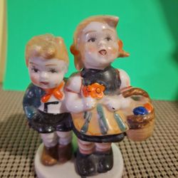 Unique Vintage Little Boy Girl Painted Ceramic Made In Occupied Japan-$8.00