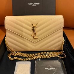 YSL Saint Laurent Shoulder Bag With Gold Monogram  