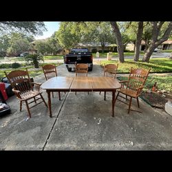Adjustable Wooden Dining Room Table - 5 Chairs Included
