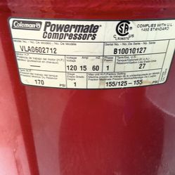 155 psi  27 gallon air compressor