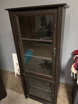 Dark Wood Glass Door Display Cabinet
