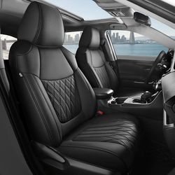 FREESOO Seat Covers for Toyota RAV4 2019-2025 Full Set Black Leather
