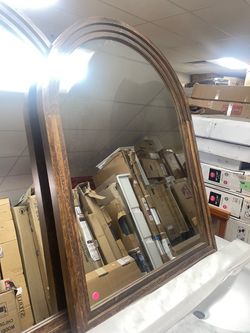 Large Arched Wood Framed Wall Mirror