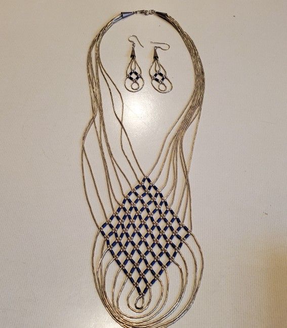 Vintage cobalt blue & sterling silver necklace & earring set