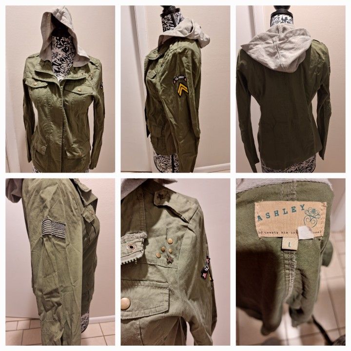Army Green Jacket With Hoodie Size L