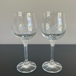 Vintage Quail Ridge Winery Wine Glasses Crystal 2 Count Fluted 8 Oz RARE