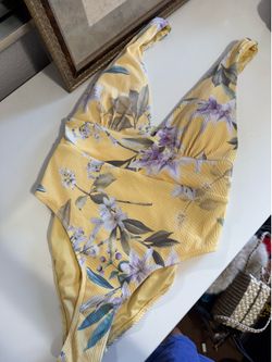 Yellow one piece floral swim