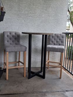 Like-New 3-Piece Industrial Bar / Bistro Set (Table & 2 Tufted Stools)
