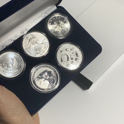 5 BU 2022 1 Oz 999 Fine Silver Coin Set In CASE