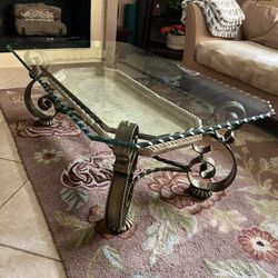 Glass And Iron Wrought Coffee Table With Stone Insert Original Cost $399