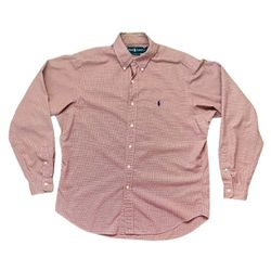 Ralph Lauren Mens Dress Shirt Large 16.5 Red Checkered Classic Long Sleeve Button Up