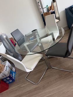 Round Glass Dining Table with 4 Chairs