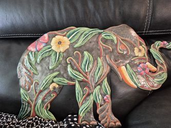 Good Luck Elephant Wall Art Handmade Haitian Metal Drum Art 14" Diameter