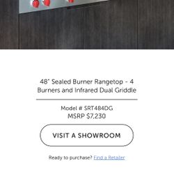 Wolf 48” Rangetop With 4 Burners And Griddle