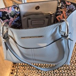 Light Blue Pebbled Leather Handbag