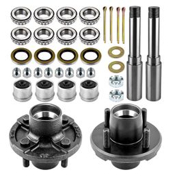 Trailer Idler Hub Kit 2000 lbs with 4 on 4" Trailer Hub & Round BT8 Spindle,1" and 1"-1/16" Trailer Axle Kits 4 Lug Include L44643 Bearings Kit,2 Sets