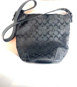 Coach Black Signature Jacquard Hobo Shoulder Bag Leather Trim Purse