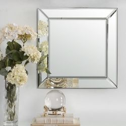 Square Beveled Wall Mirror Decor Accent Mirrored Tray