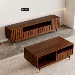 79”TV Stand and 47”Coffee Table for TVs up to 75'', Mid-Century Modern Entertainment Center and Coffee Table with Storage and Drawers Media Console fo