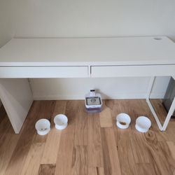 Ikea MICKE Computer Desk, 2 Drawers, Cable Outlet & Hidden Cable Management Shelf, White
