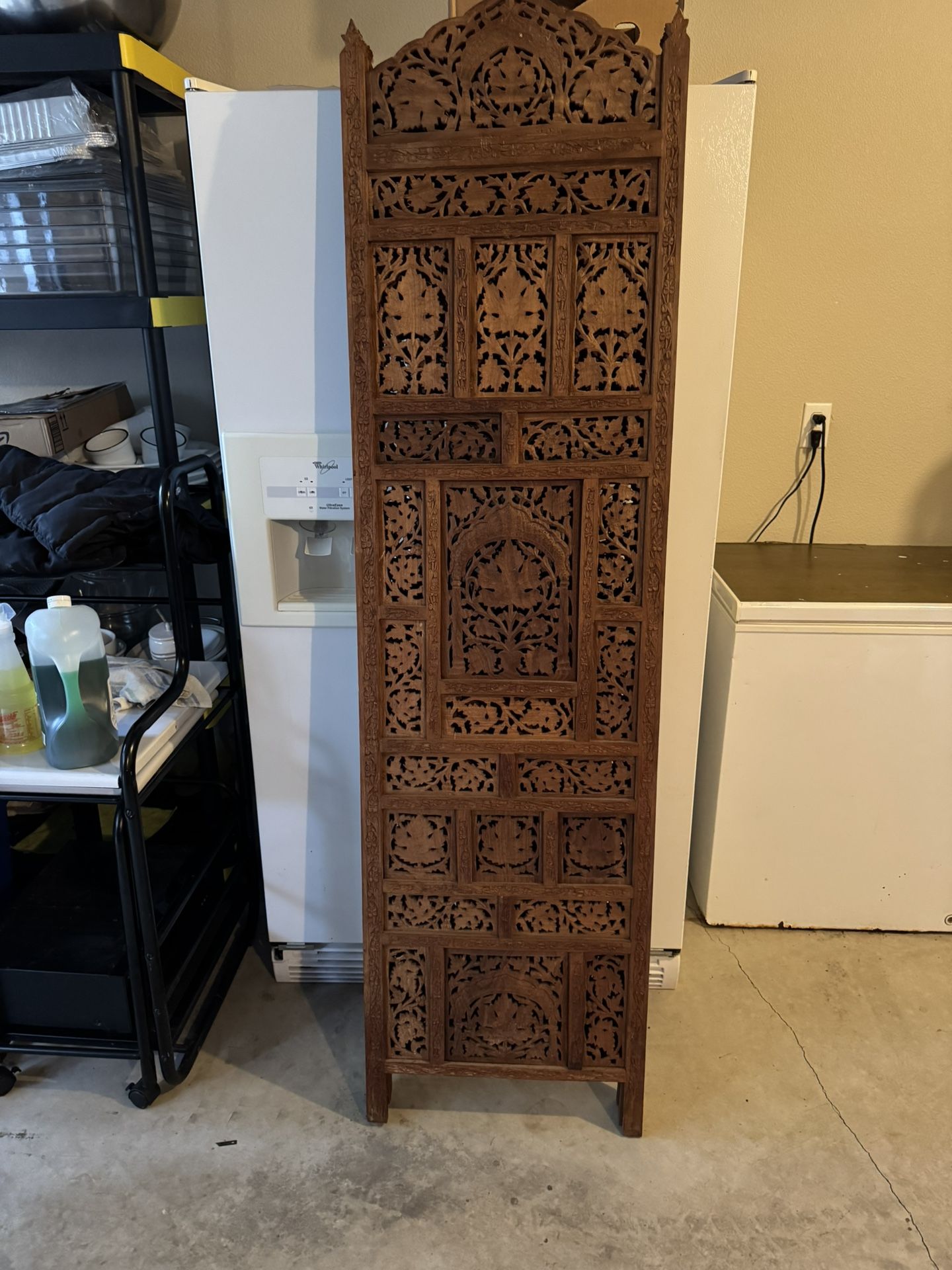 Fine Asian Carved Teak 4 Panels Screen Room Divider Mint!