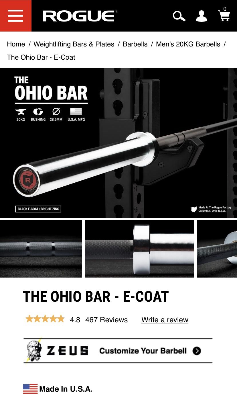 Rogue Fitness Olympic Ohio Barbell E-Coat
