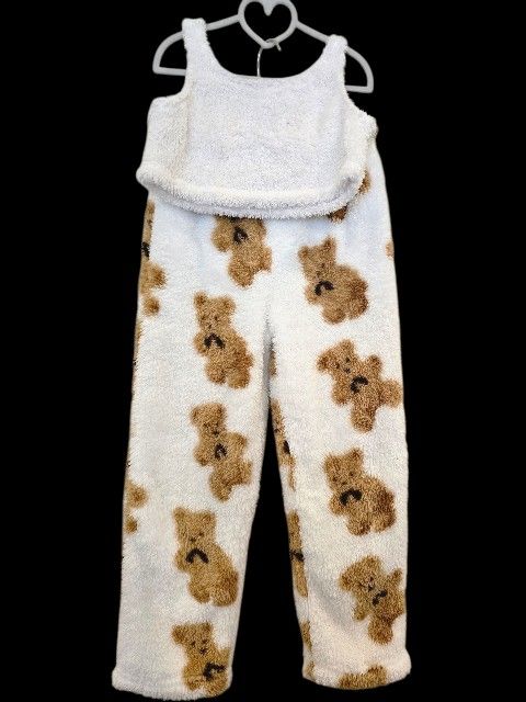 Full Print Plush Bear Pattern Pajama Bottoms