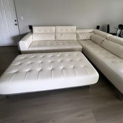 White/creme Sectional and Ottoman 