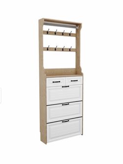 Shoe Storage Cabinet with Coat Rack, Hooks & Drawers