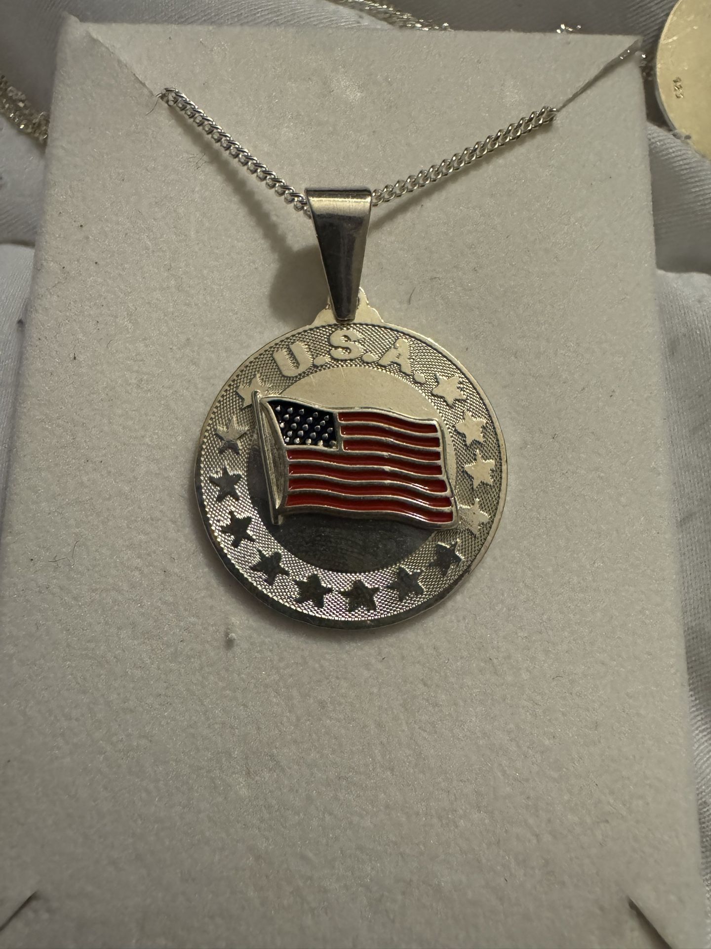 Silver Flag Necklace 18” Chain 925