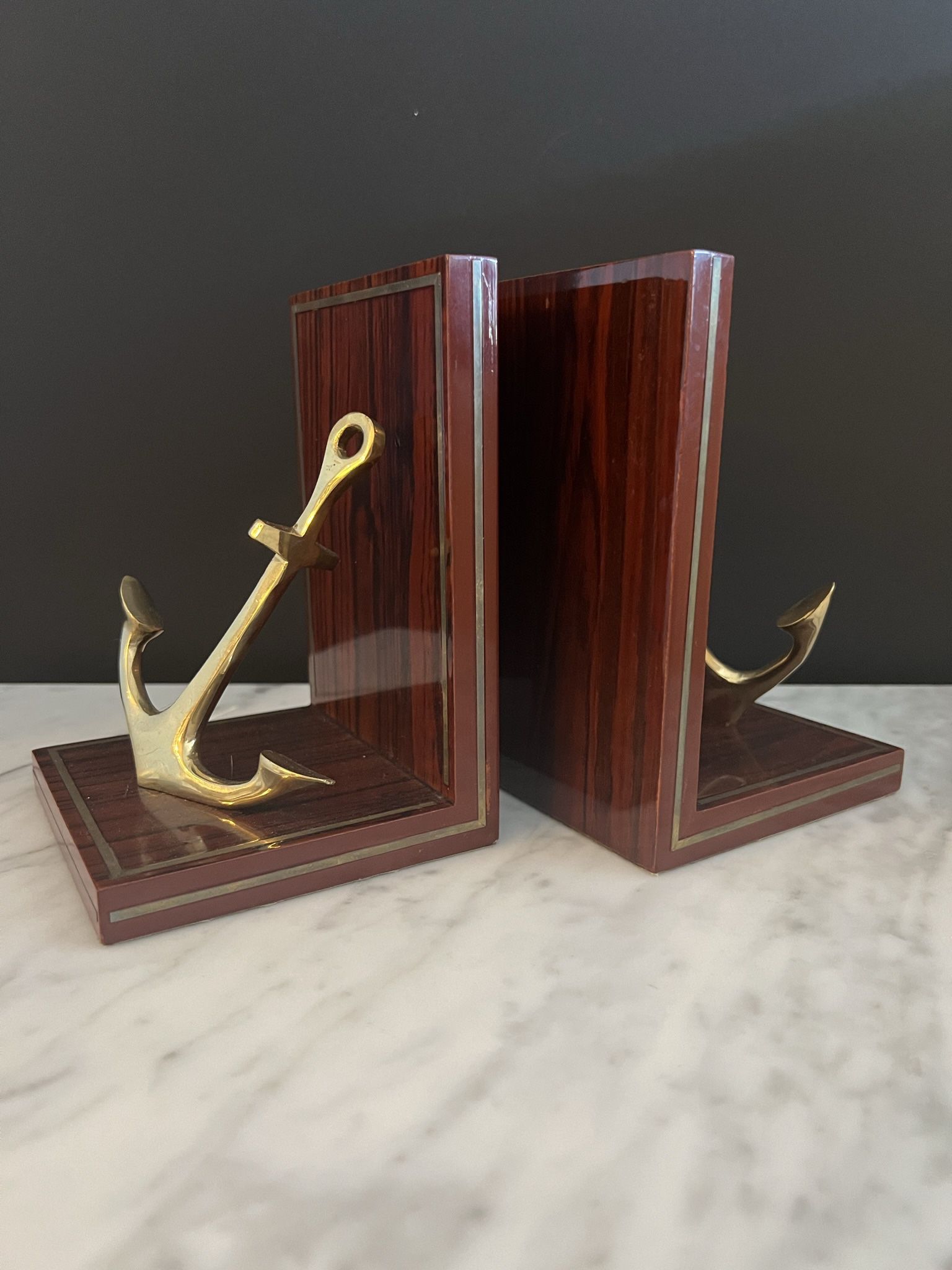 Brass And Wood Anchor Bookends 