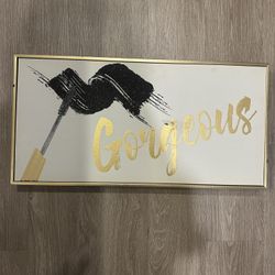 “Gorgeous” Gold and Black Makeup Brush Design Wall Art
