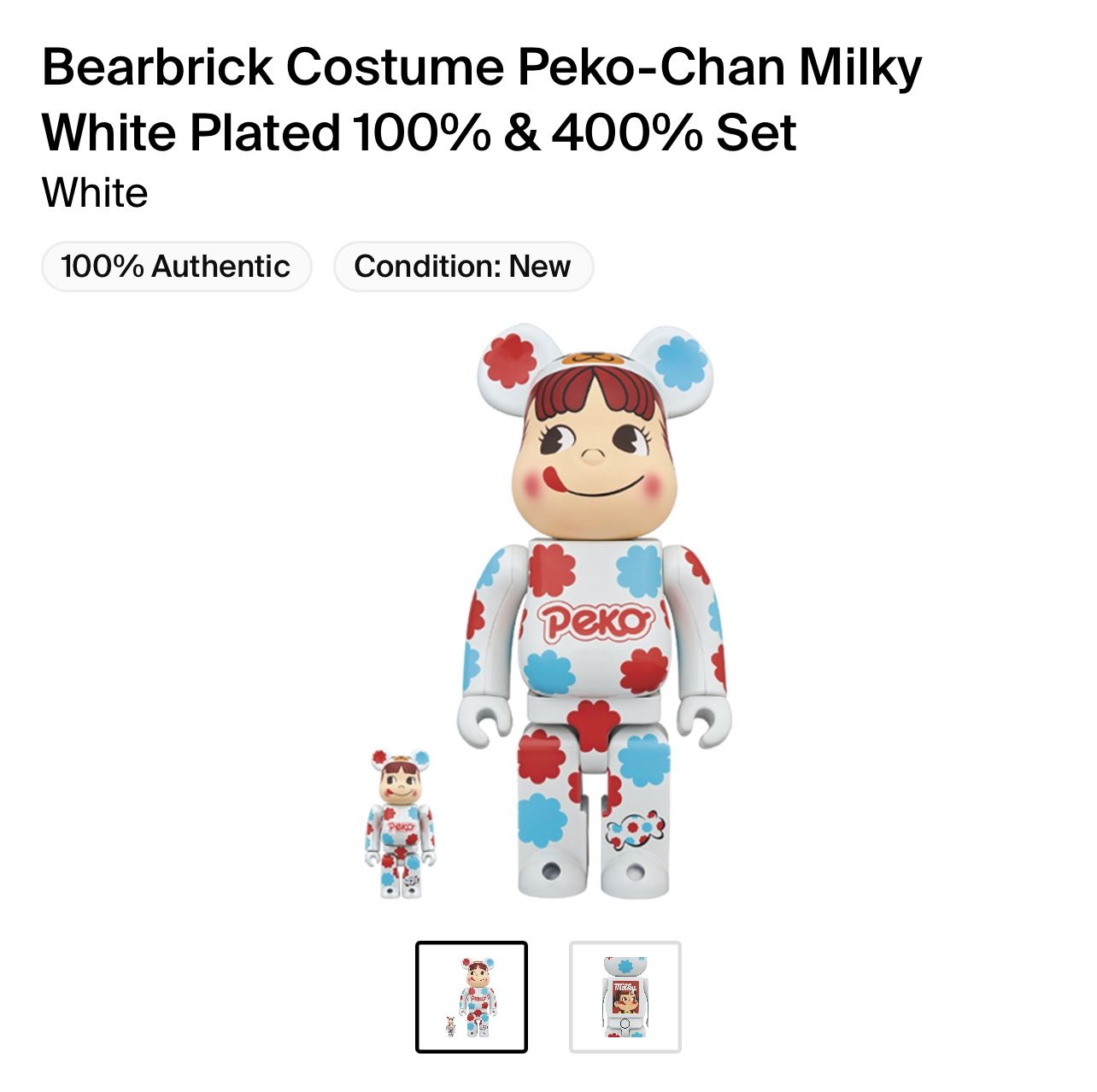 Bearbrick Peko Chan White 400%+100% Set