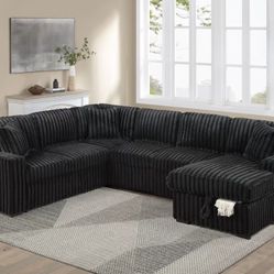 Corduroy Sectional Sleeper With Storage 