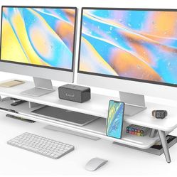 Dual Monitor Stand Riser with Storage and Cable Management