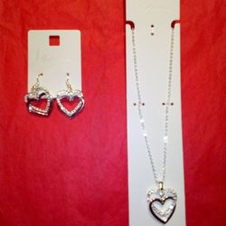 Silver Hearts Earrings & Necklace Set